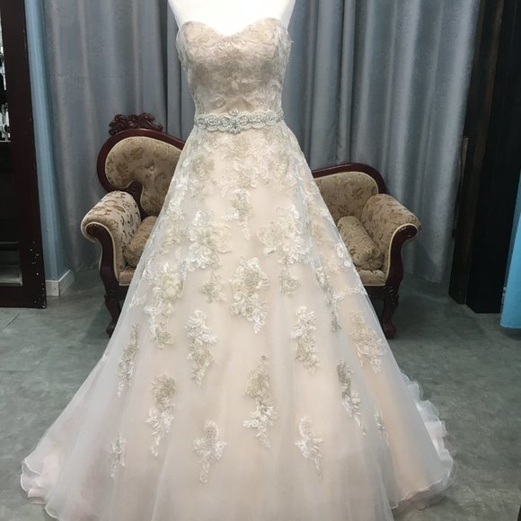 SAMPLE David Tutera Mon Cheri Wedding Dress, Blush Gold Ballgown Princess, - Picture 4 of 11